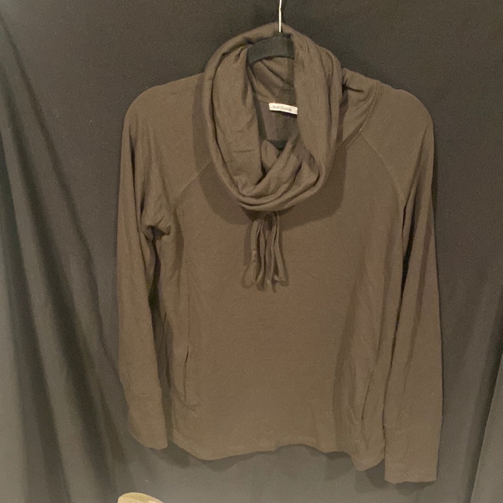 Pink clover, medium, olive green cowl-neck pullover sweatshirt